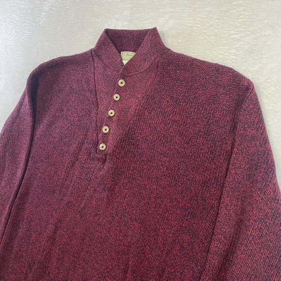 Vintage LL Bean Sweater Men's XL Fisherman 5 Button Henley Hethered Red Knit USA - Picture 2 of 10